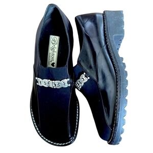 Brighton VTG Black Slip-On Leather Loafers Silver Hardware Women's 5.5 ($250)